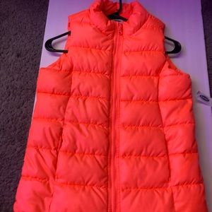 Neon orange puff vest